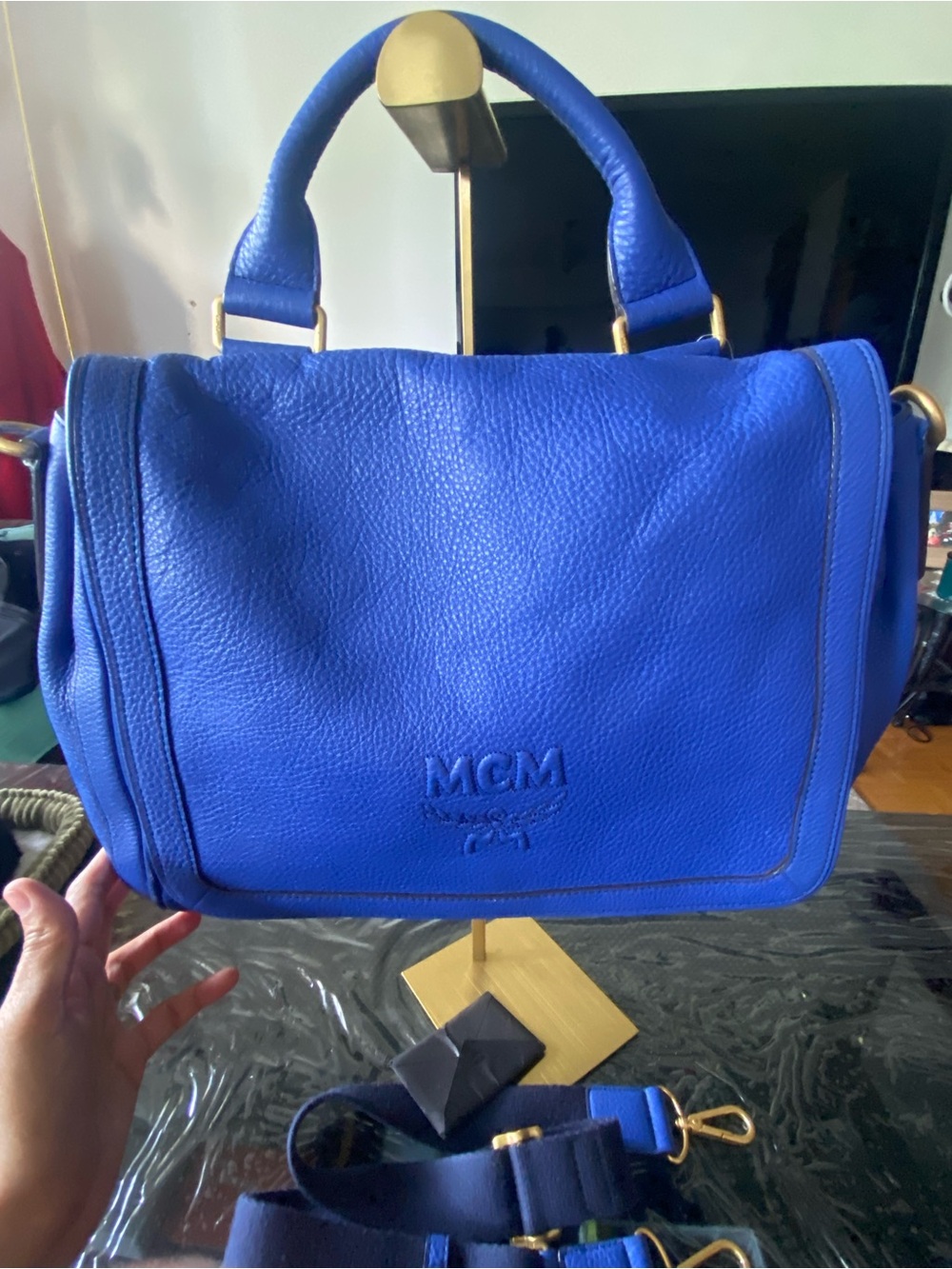 MCM Royal Blue Leather Crossbody Messenger Bag - Picture 10 of 11